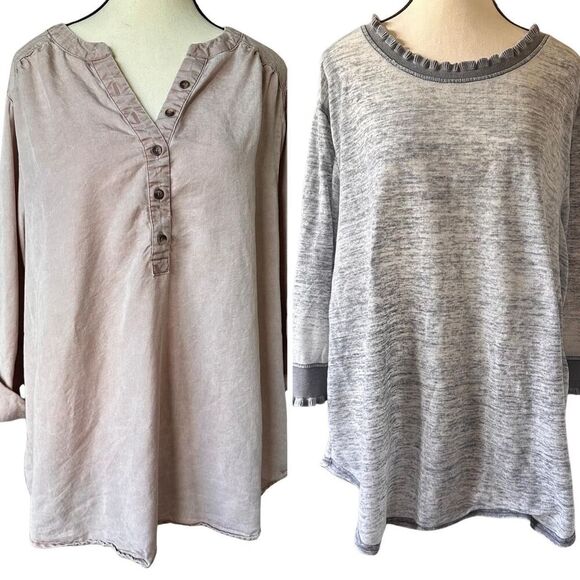 Jane + Delancey Women's Top Bundle- Half Button Sleeve Ruffle Trim Blouse 1X - Picture 1 of 8
